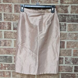 Jill Stuart Tan Midi Pencil Skirt 100% Silk Size 2